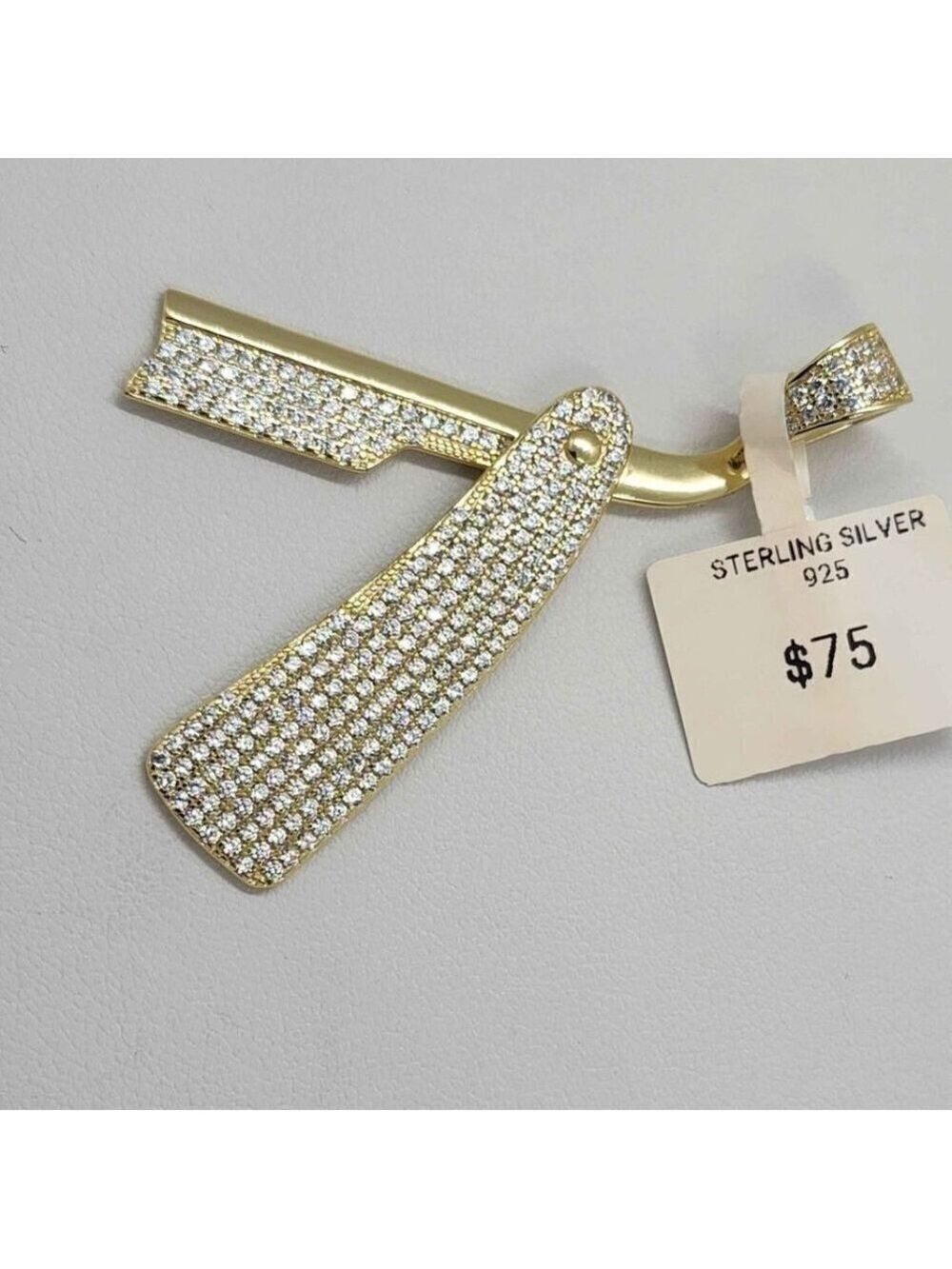 Barber Razor Pendant in 925 Sterling Silver – Straight Edge Blade Design